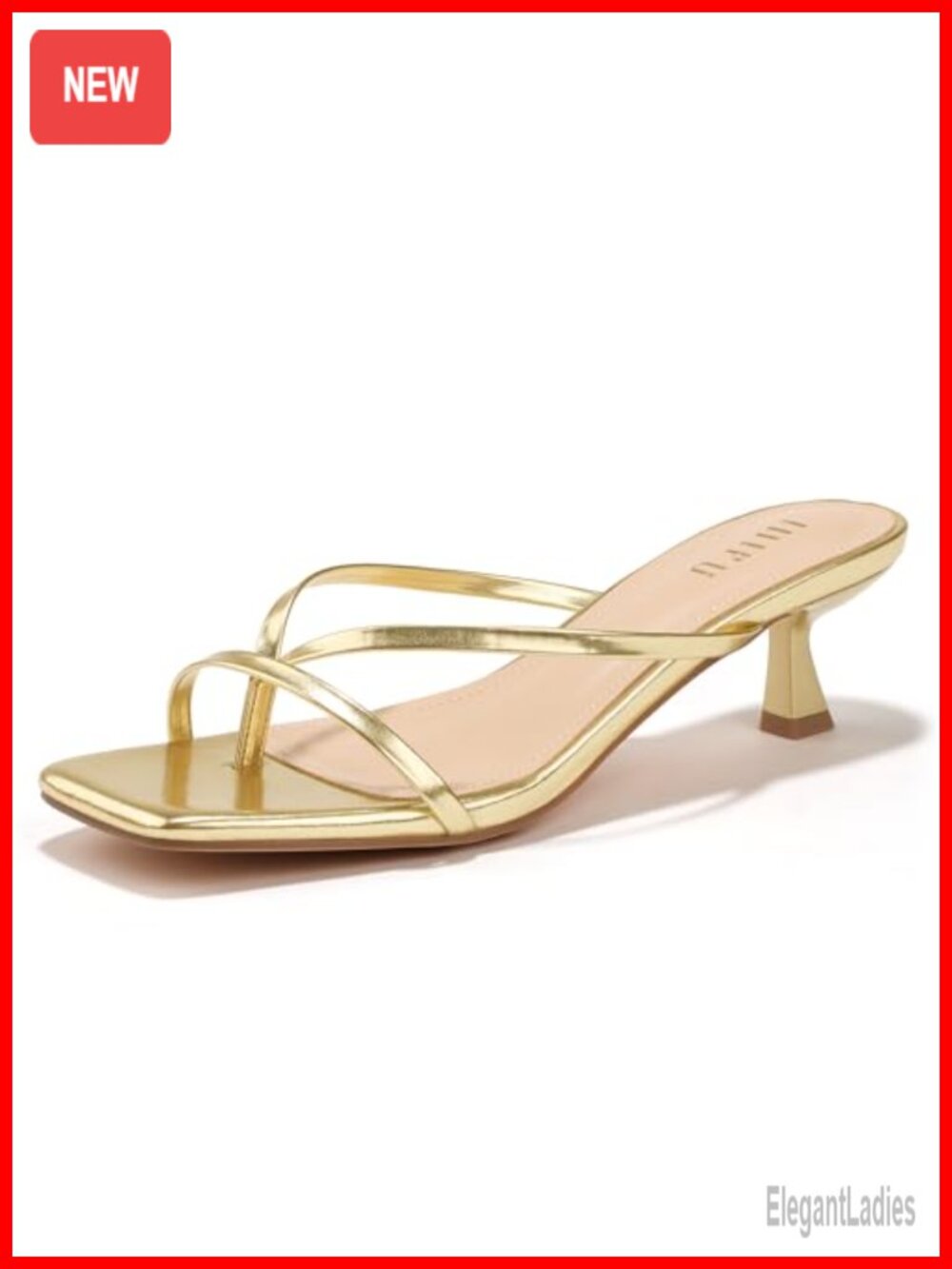 IDIFU Women's Kitten Heel Flip Flop Sandals Square Open Toe Slip On Low Heel